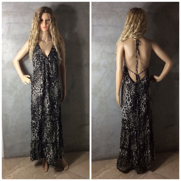 🌸LEOPARD DRESS ANIMAL PRINT MAXI LONG RUFFLE BOHO - Picture 6 of 8
